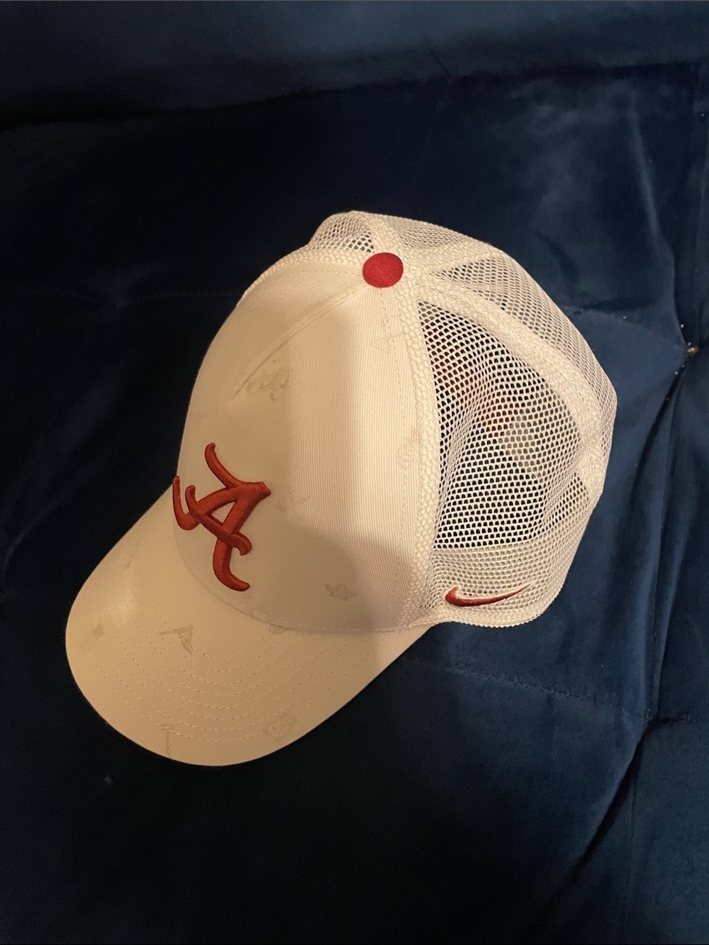 Nike White Mesh Trucker Hat with Red Logo